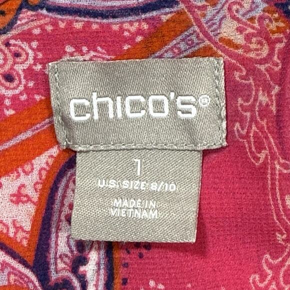 Chico’s Shirt Coral Paisley Button Up Blouse Sz 8 Opaque Bohemian Preppy Pockets - Picture 7 of 8